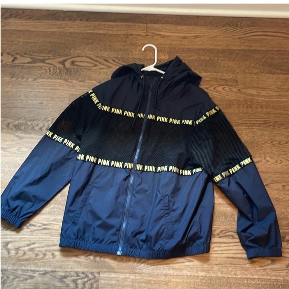 Pink Victoria Secret jacket, black/gold, Size XS